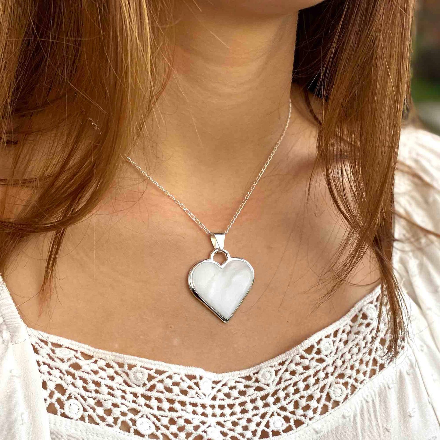 Corazon Blanco White Heart Pendant with Chain: Default Title