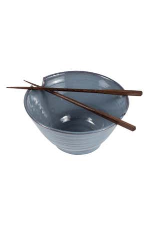 Bowl W/Chopsticks Ceramic 6Dx3H Blue/Bro