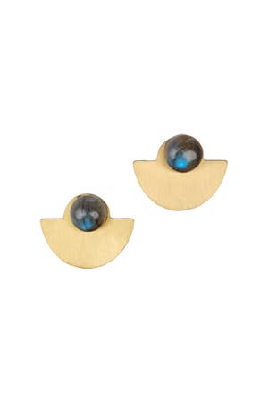 DAMAGED Earrings Post Half Moon Labradorite .75D