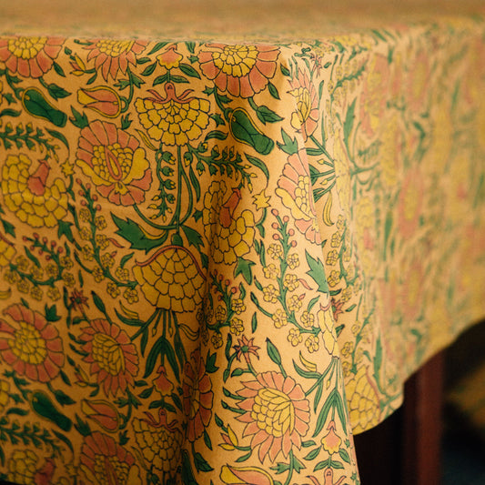 Tablecloth large floral cttn 90x60 mustard/yel/grn