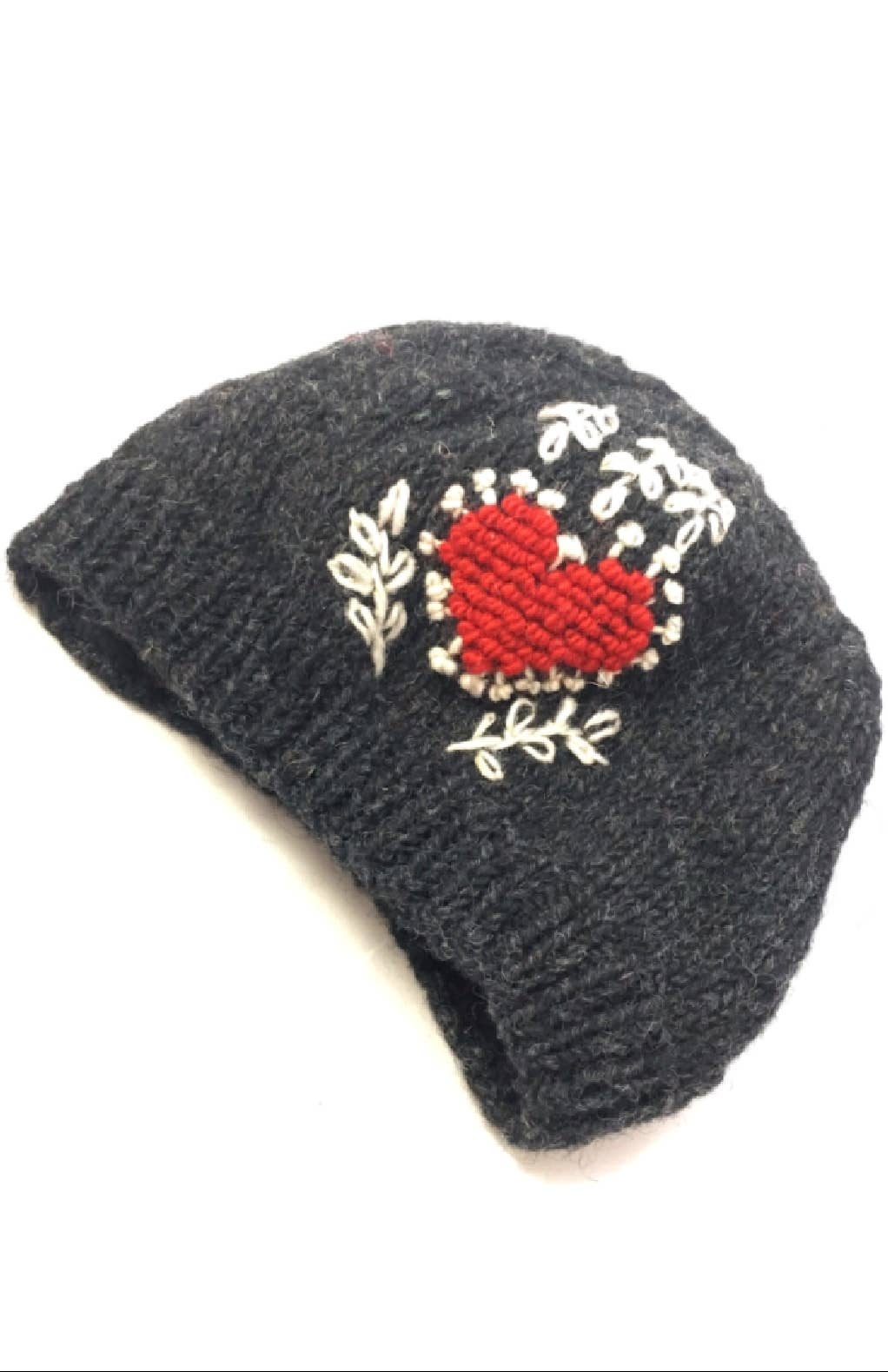 Wool Knit Hat w/Heart Design, fleece lined