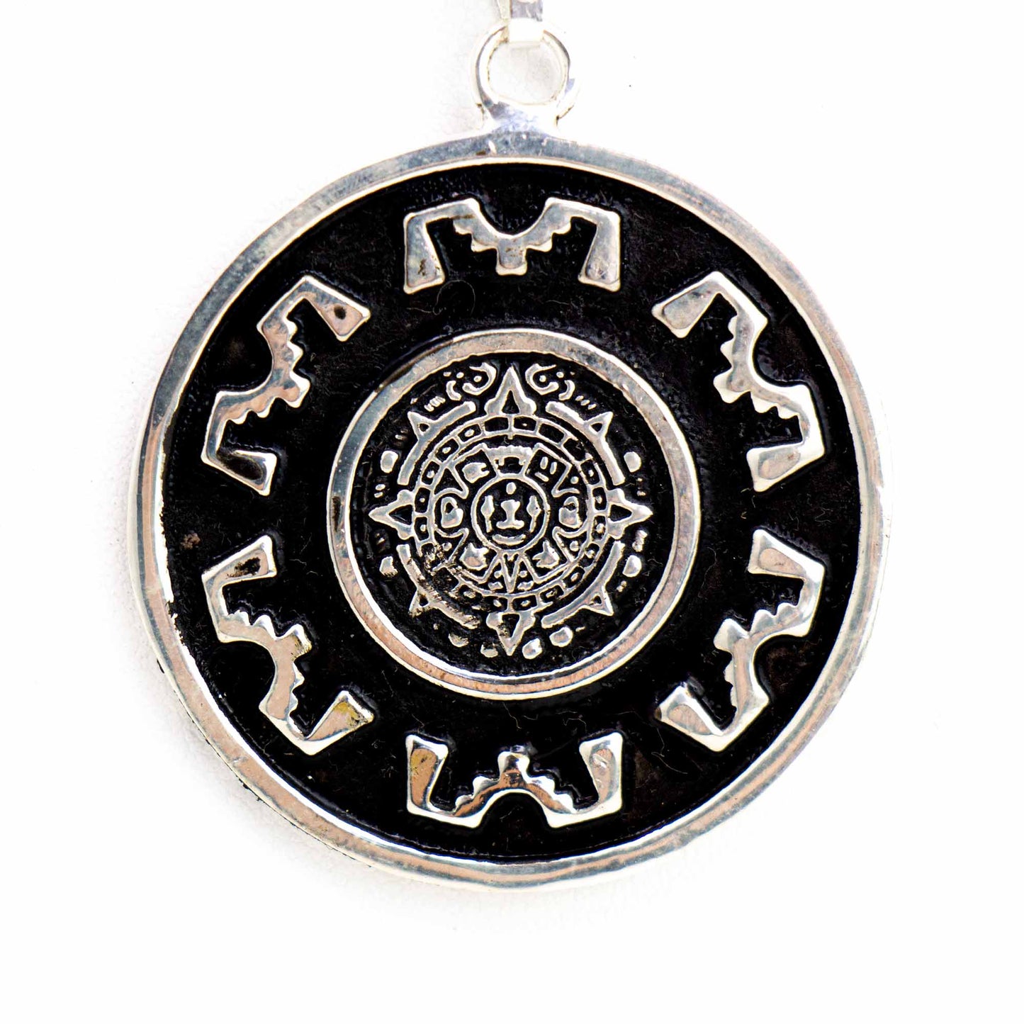Alpaca Silver Aztec Face Pendant with Chain: Default Title