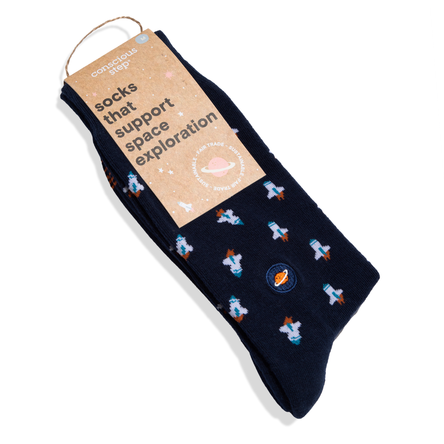 Socks that Support Space Exploration (Navy Rocket Ships): Small