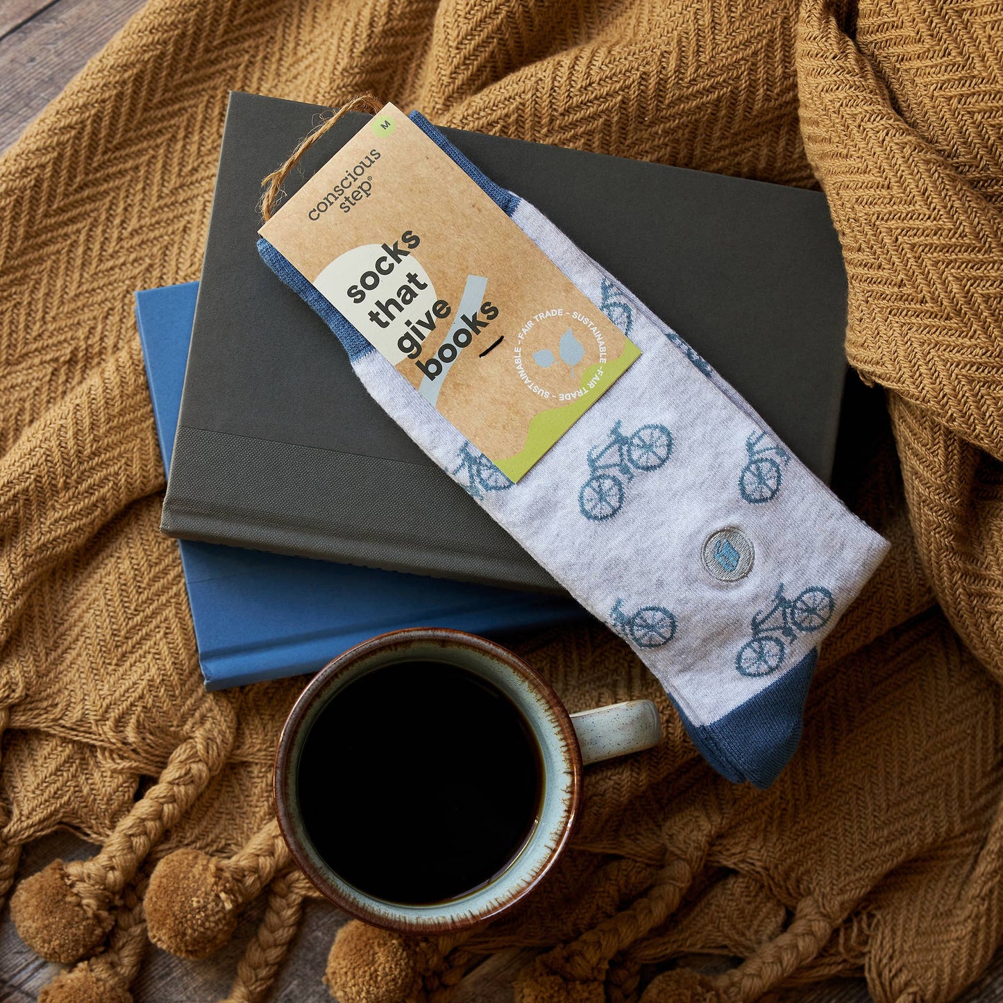 Socks that Give Books (Gray Bicycles): Medium