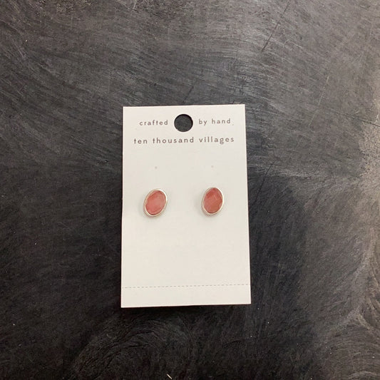 Earrings stud oval cherry quartx/strlg .5L peach