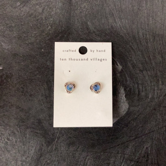 Stud earring w/wire & dot surrounding stone/ PERIDOT, BLUET TOPAZ