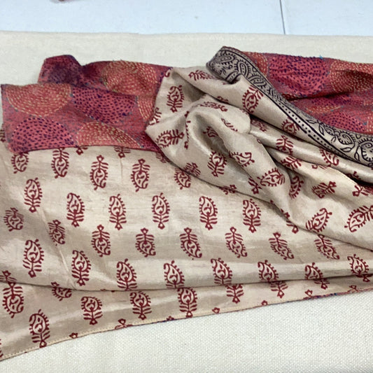 Scarf kantha circles upcycled silk sari 80x20 asst