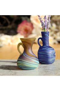 Vase Bud V/3 Swirled Glass 3H Blue