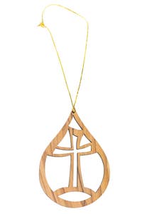 Ornament cross on hill M/3 olive wood 2.5L nat/brn