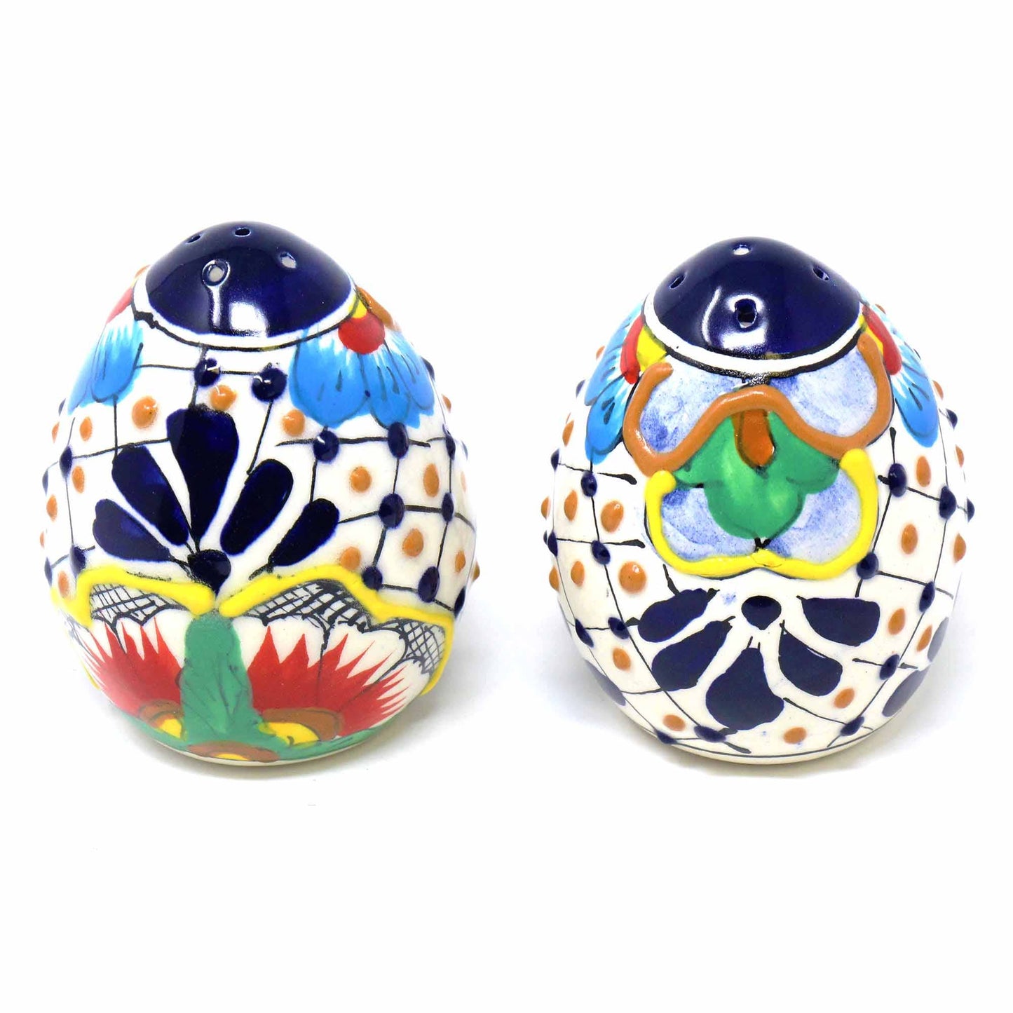 Encantada Handmade Pottery Set of Two Shakers, Dots & Flowers