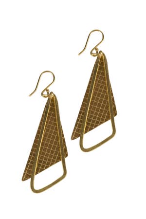 Earrings sail away triangles etched metal 3L brass