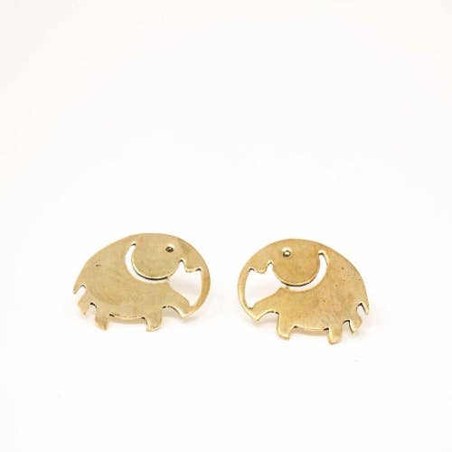 Elephant Brass Stud Earrings - SINGLE m/3