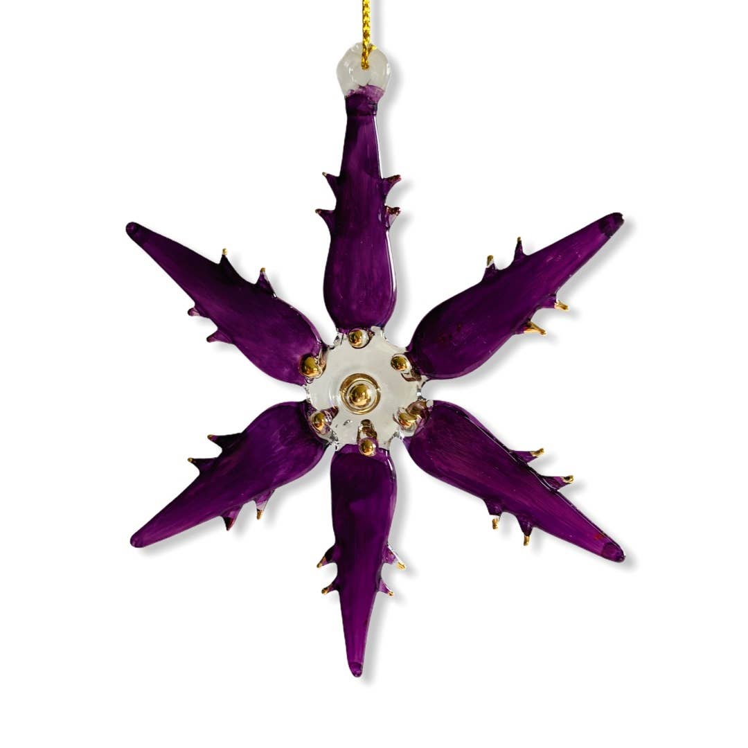 Blown Glass Ornament - Snow Flake: Purple