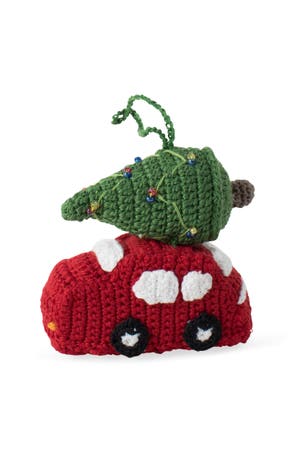 Ornament Car W/Tree M/3 Crochet 3.5L Red