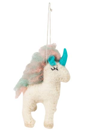 Ornament Unicorn M/3 Wool/Felt 4H White/Aq