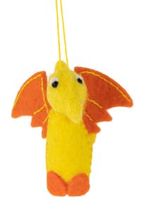 Ornament dino flying M/2 felt 4H yellow/orange