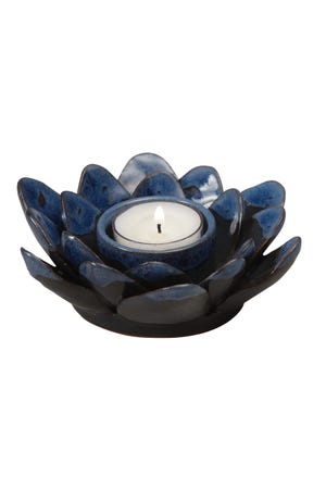 Candleholder Lotus Flower Ceramic 5D Blues