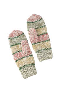 Mittens striped wool/cotton green/red/yellow/white