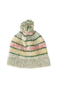 Hat striped w/pompom wool/cotton grn/red/yel/wht