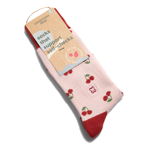 Socks that Support Self-Checks (Pink Cherries): Medium