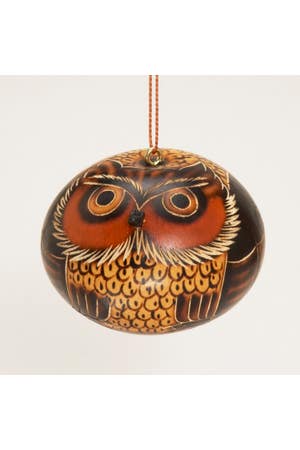 Ornament Owl Gourd Asst Brown/Rust/Black