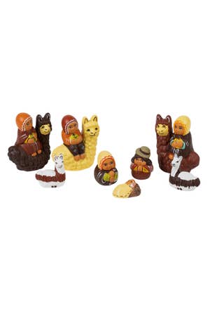 Nativity Holy Family W/Llamas Set/8 Ceramic