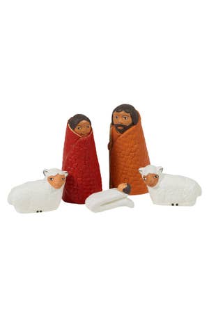 Nativity Holy Family W/Shawls/Sheep S/5 Ceramic