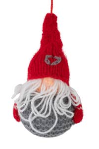 Ornament gnome w/hat M/3 yarn 5H red/gray