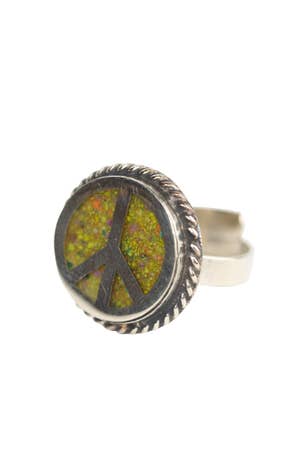 Ring Peace Sign Acrylic Stone/Metal .75D S