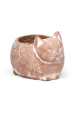 Planter Cat Crouch F/4 Pot Terracotta 7D Wh