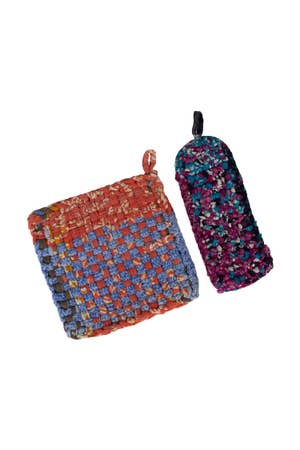 Hot Mat Panhandler S/2 Crochet Sari 6Sq/