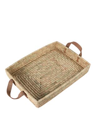 Basket Casserole W/Hndls P-Lf/Leather 14Lx1