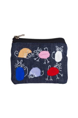 Coin Purse Cats Cotton 5.5L Blue/Red/Yellow
