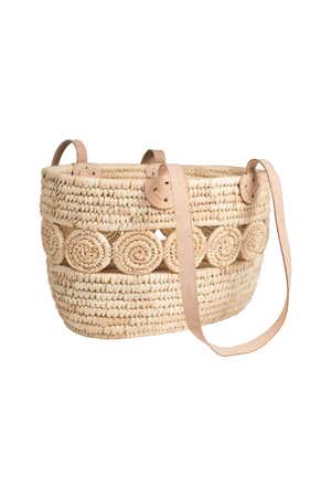 Basket Shopping Leather Strap 14X9 Natur