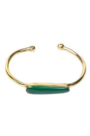 Bracelet Cuff Long Thin Oval Green Onyx/