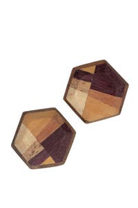 Earrings post hexagon pieced wood .75D browns