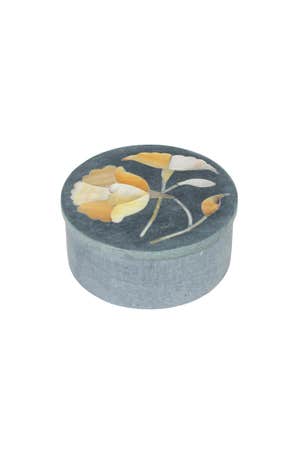 Box Floral Inlay Stone/Mop 3Dx1.5H Gray/