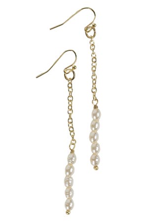 Earrings chain and pearls/brass 3L gold/white