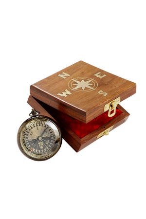 Compass W/Box Sheesham Wood/Metal 4Sq Brown/Gl
