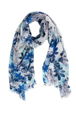 Scarf Large Floral Viscose 72Lx28W Navy/