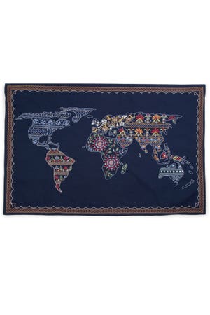 Wall Hanging Map Emb Cotton 36Wx24 Navy/