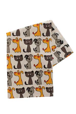 Tea Towel Dogs/Cats M/3 Cotton 18X24 Cream