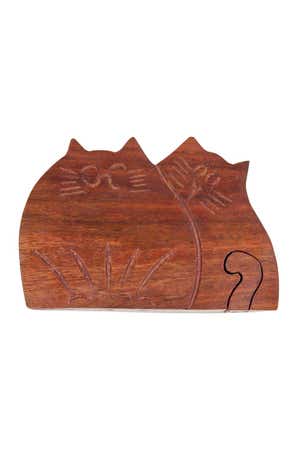 Box Twin Cats Puzzle Wood 5Lx3H Natural