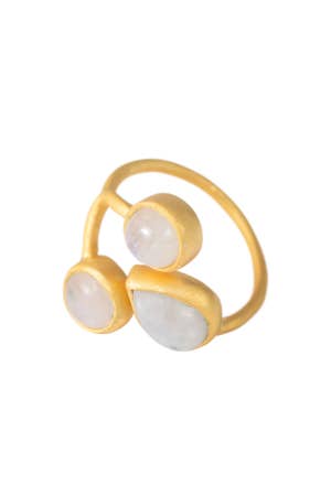 Ring Cuff 3 Stones Moonstone/Brass Gold/