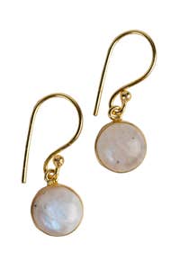 Earrings drop round moonstone/brass 1L gold/white
