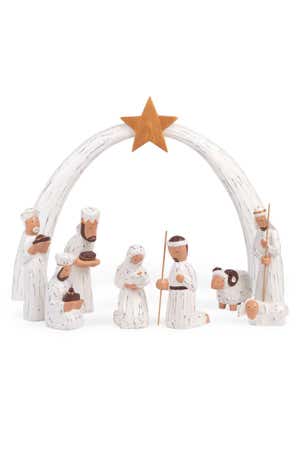 Nativity W/Arch Set/9 Wood 10H/5H White/