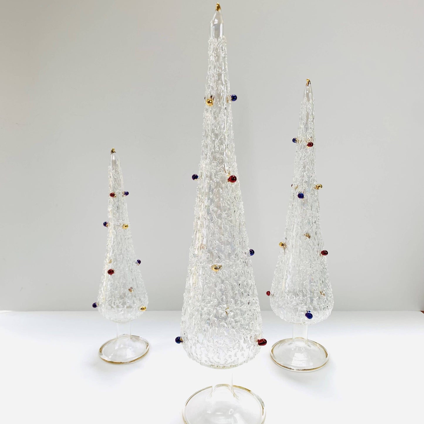 Blown Glass Tabletop Christmas Tree White with Colors LARGE