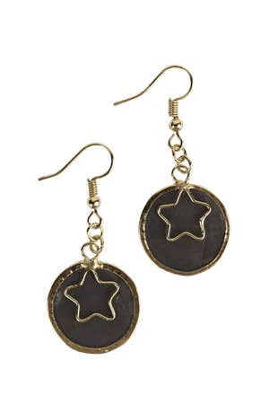 Earrings Star In Circle Capiz/Metal 1.75