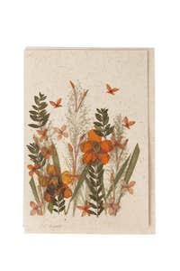 Card flower garden M/3 paper/flwr 5x7 tan/grn/orng