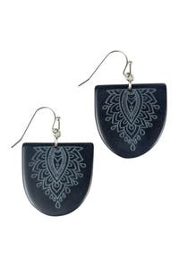 Earrings etched paisley medallion tagua 1.75L navy